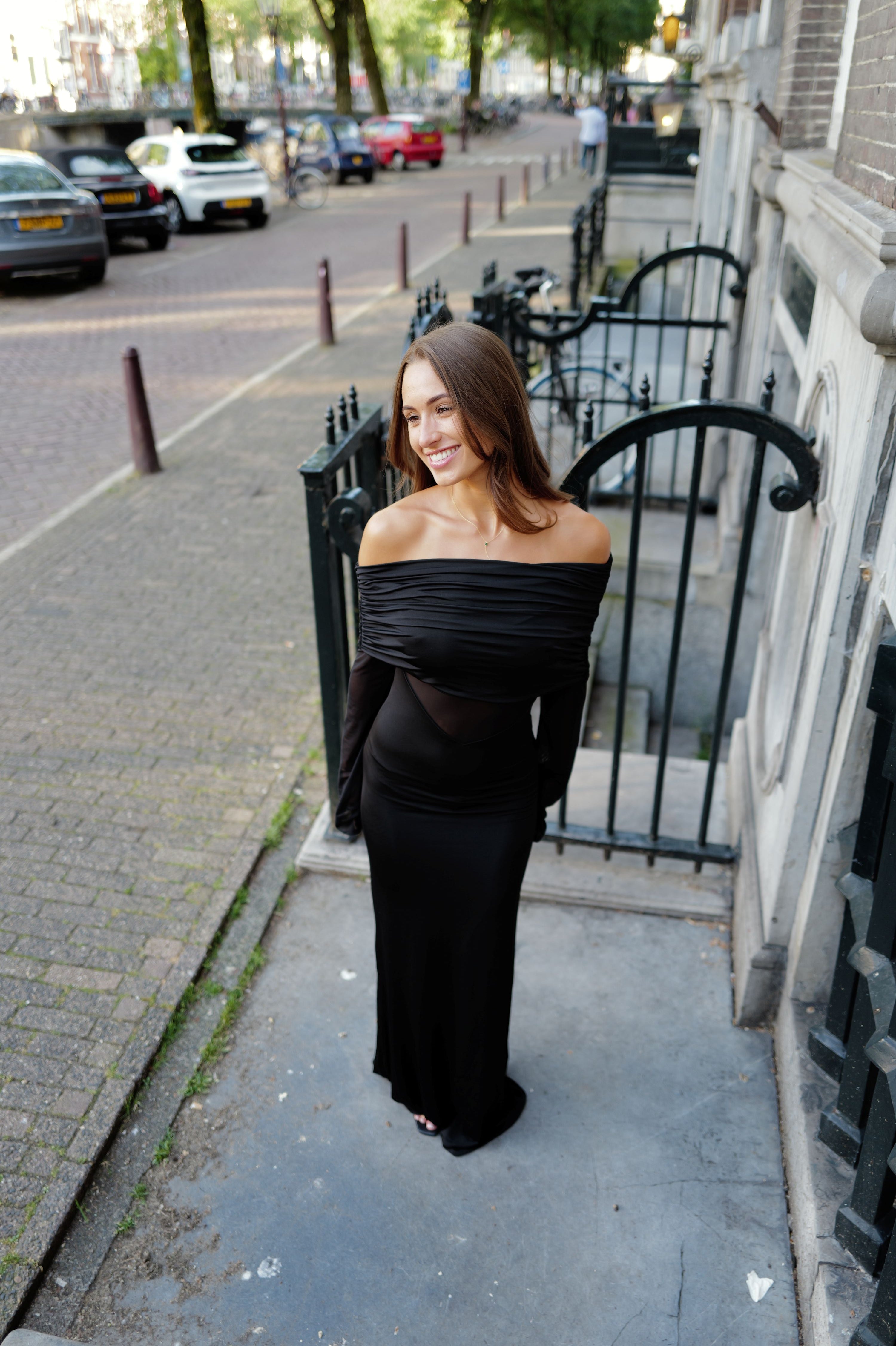 Kaitlin One Shoulder Slinky And Mesh Maxi Dress - Black