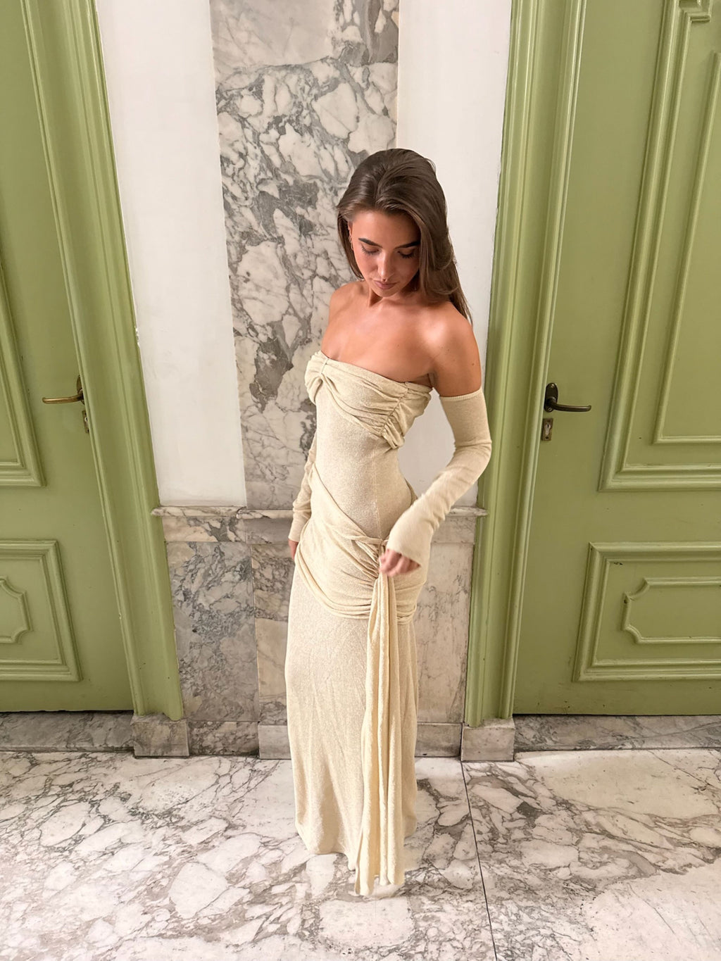 Ingrid Matellic Knit Maxi Dress - Bronze