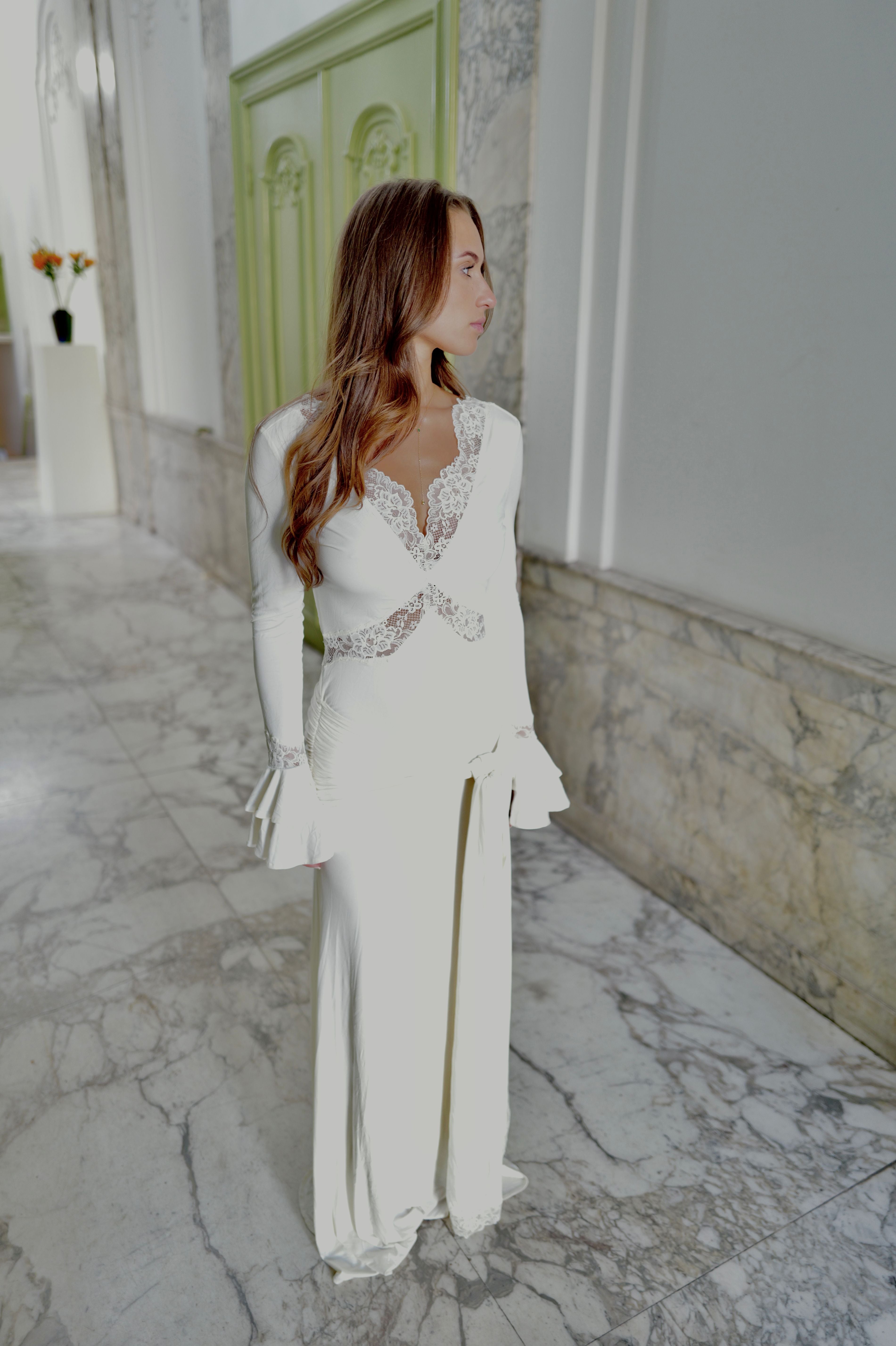 Electra Slinky Lace Maxi Dress - Ivory