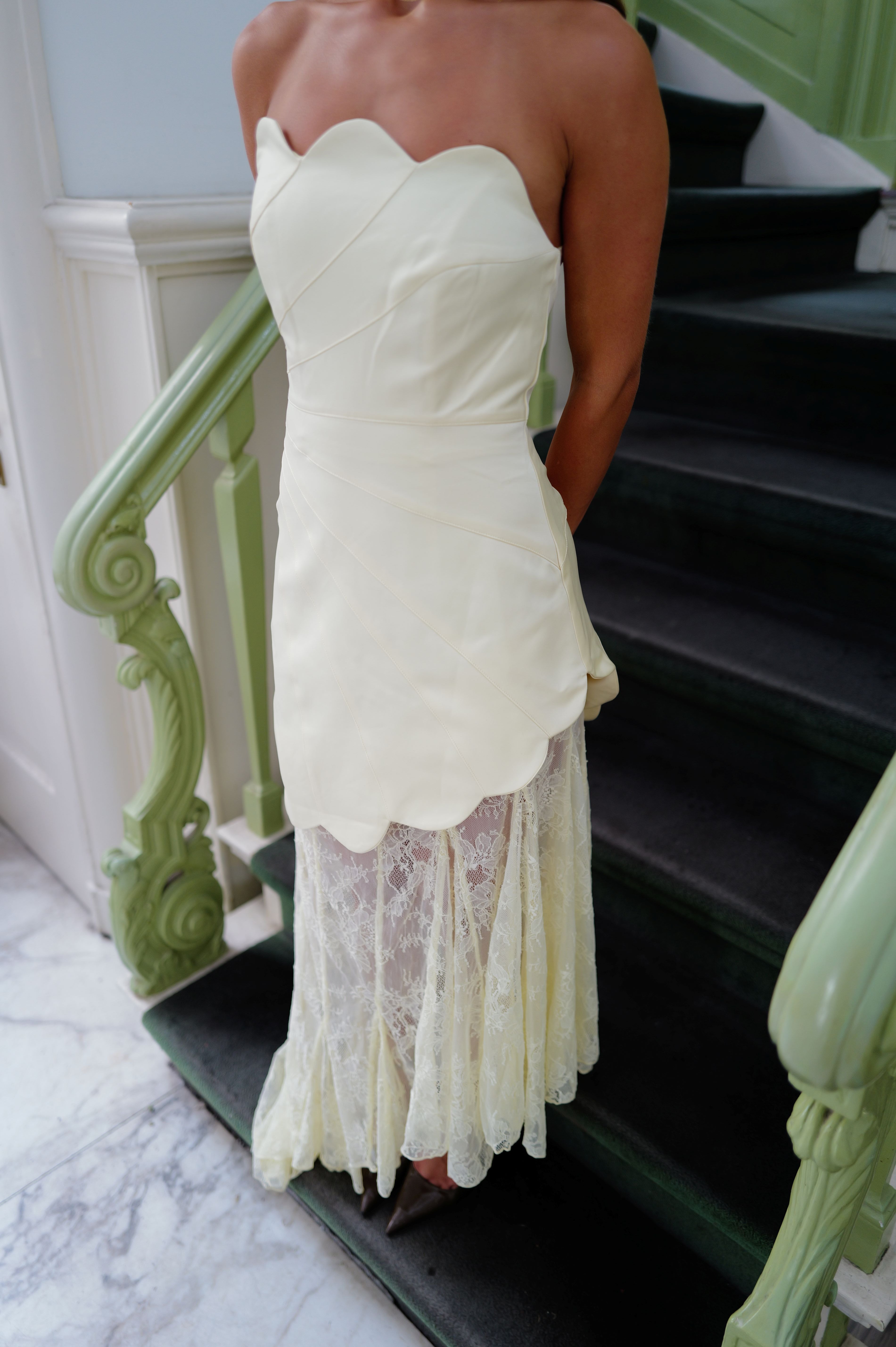Aleena Satin And Lace Maxi Dress - Lemon