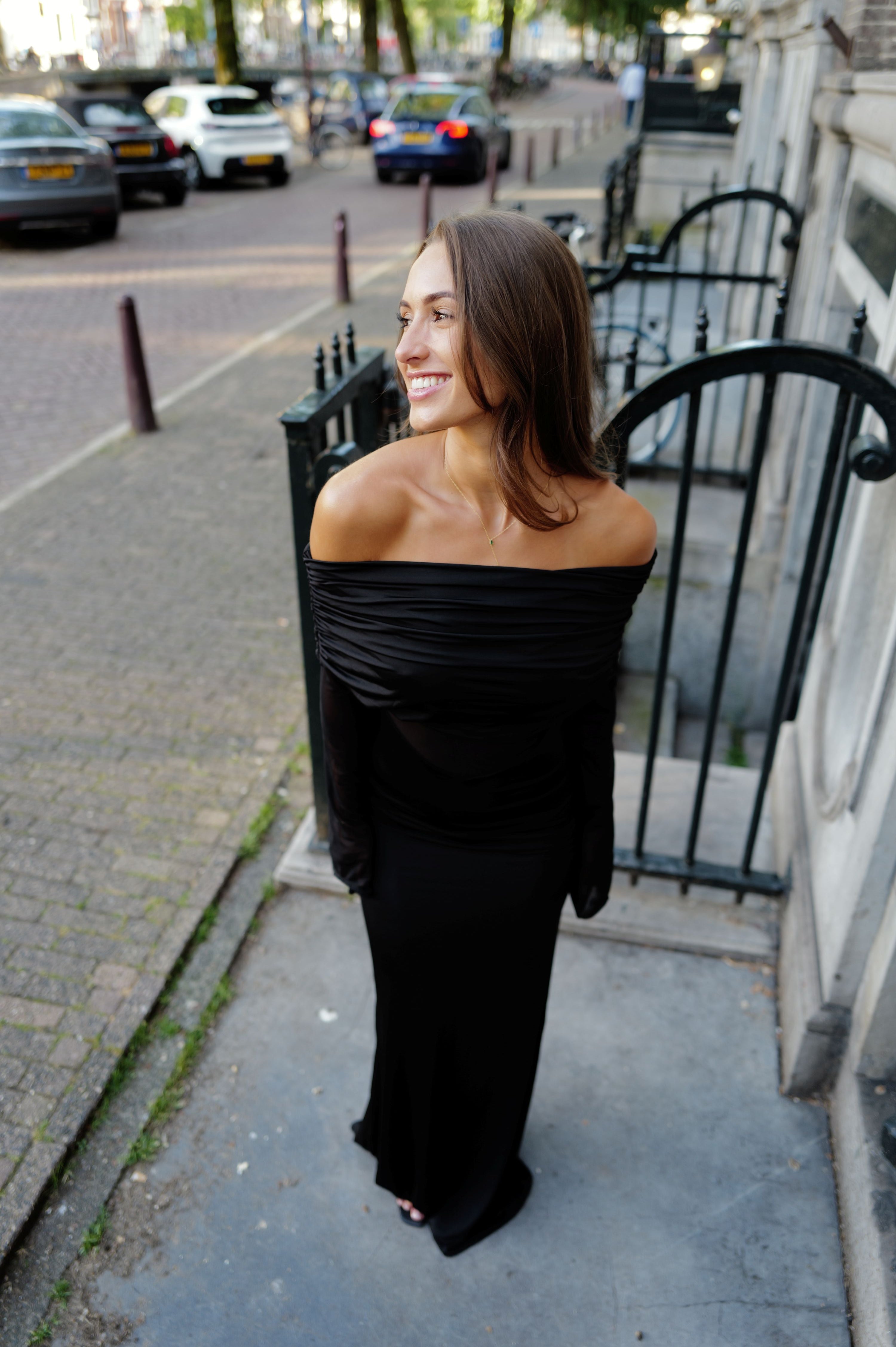 Kaitlin One Shoulder Slinky And Mesh Maxi Dress - Black