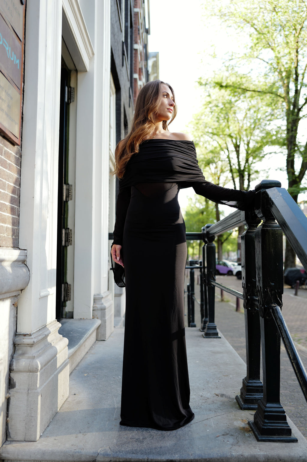 Kaitlin One Shoulder Slinky And Mesh Maxi Dress - Black