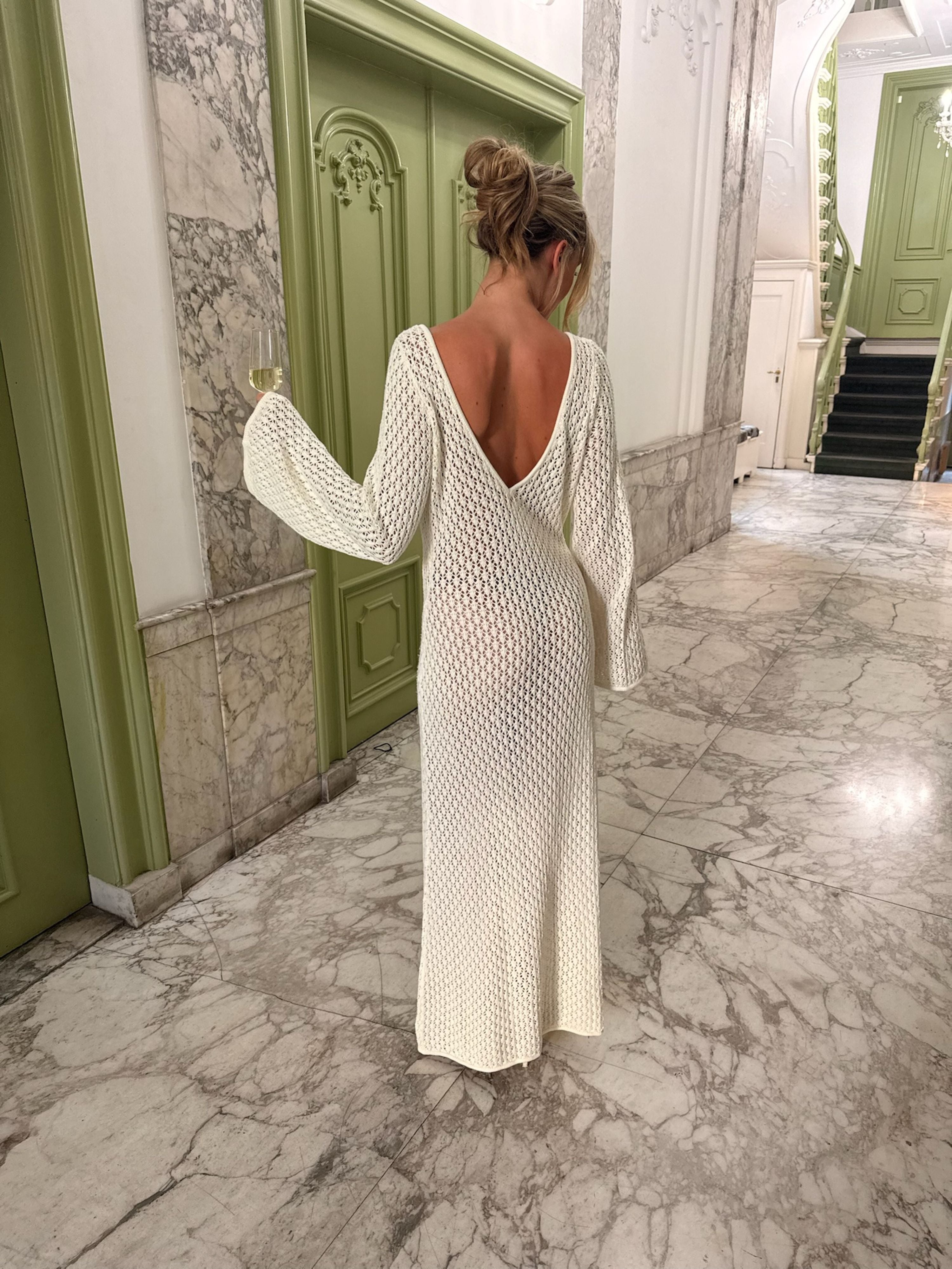 Kayleigh Crochet Fishtail Flare Sleeve Maxi Dress - White
