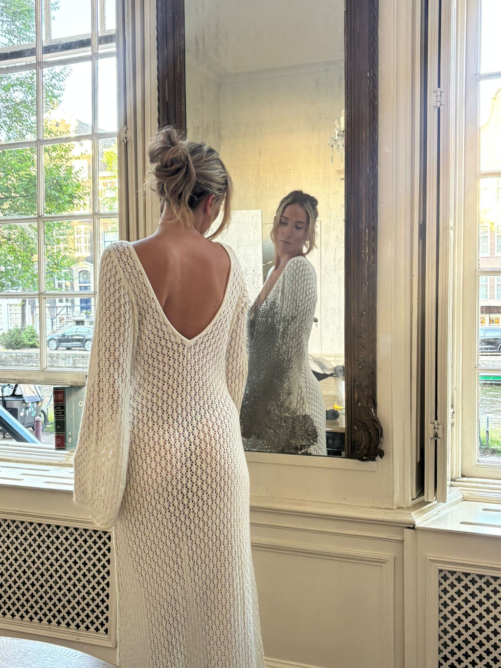 Kayleigh Crochet Fishtail Flare Sleeve Maxi Dress - White