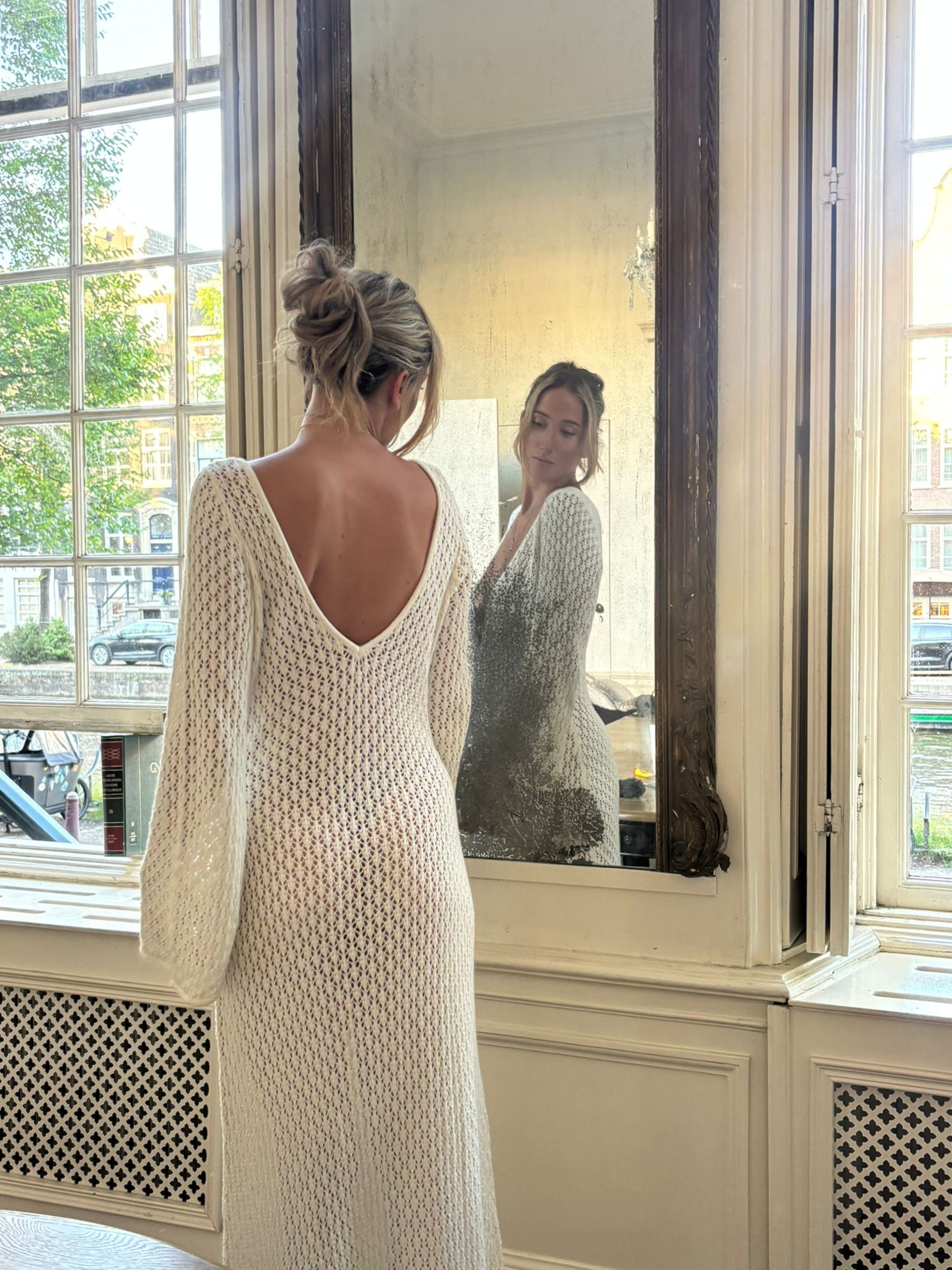 Kayleigh Crochet Fishtail Flare Sleeve Maxi Dress - White