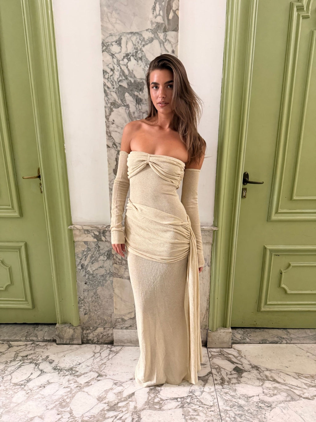 Ingrid Matellic Knit Maxi Dress - Bronze