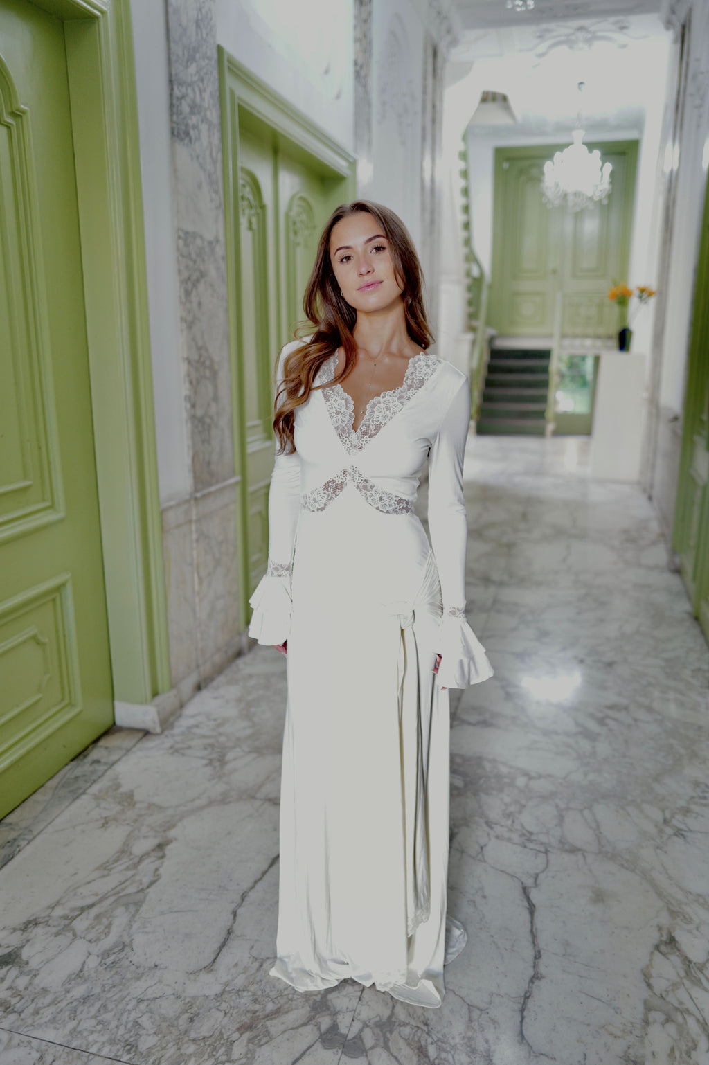 Electra Slinky Lace Maxi Dress - Ivory
