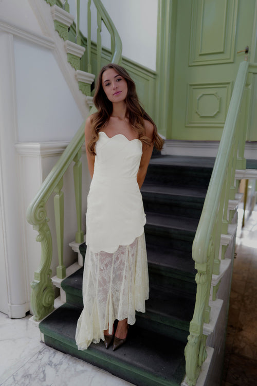 Aleena Satin And Lace Maxi Dress - Lemon