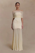 Caspian Slinky And Mesh Off Shoulder Maxi Dress - Meshki